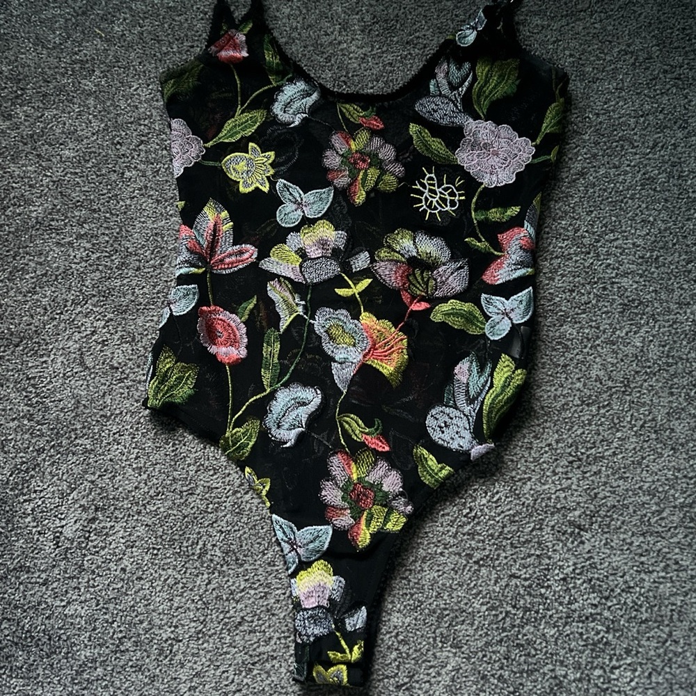 Beautiful women’s floral embroidered sheer bodysuit